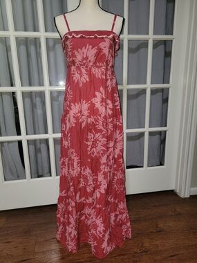 Maurices Pink Floral Tiered Maxi Dress with Spaghetti Straps